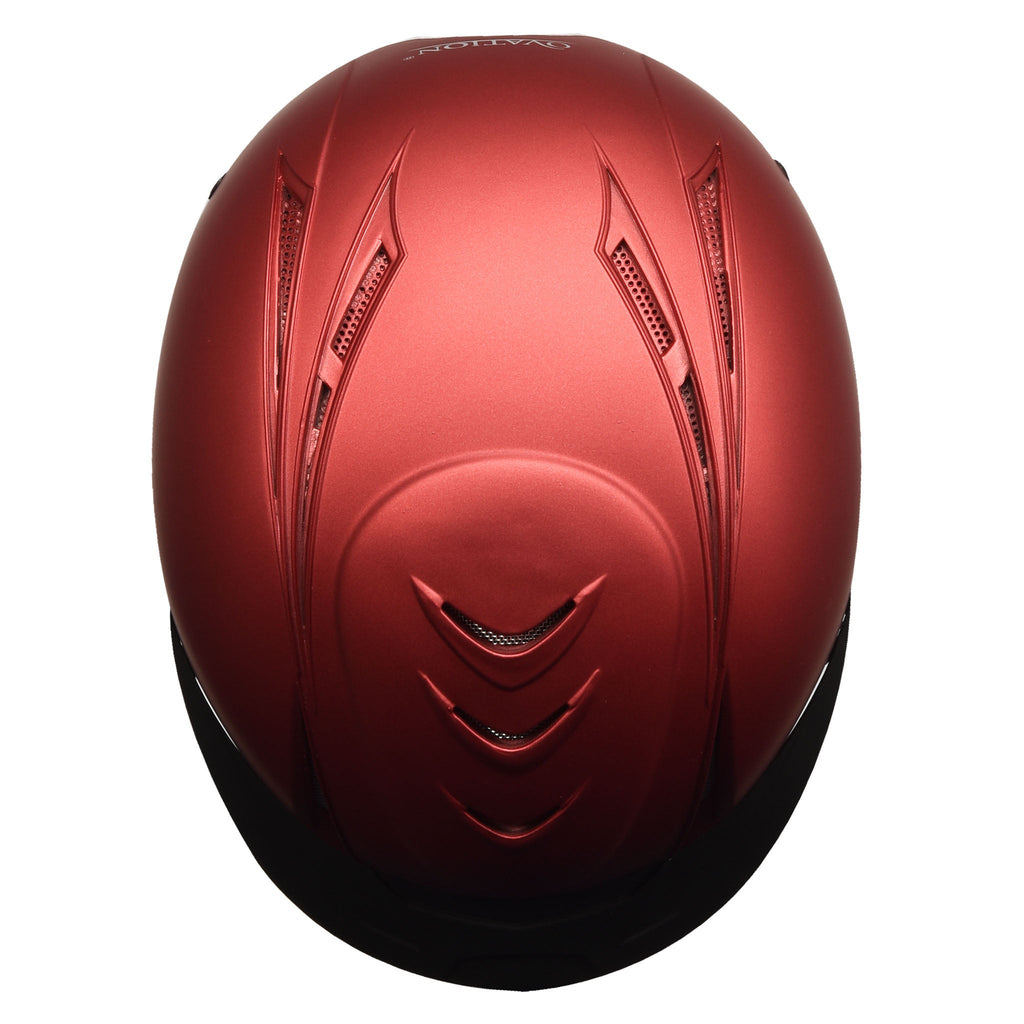 Red metallic schooler helmet top with decorative vent slots