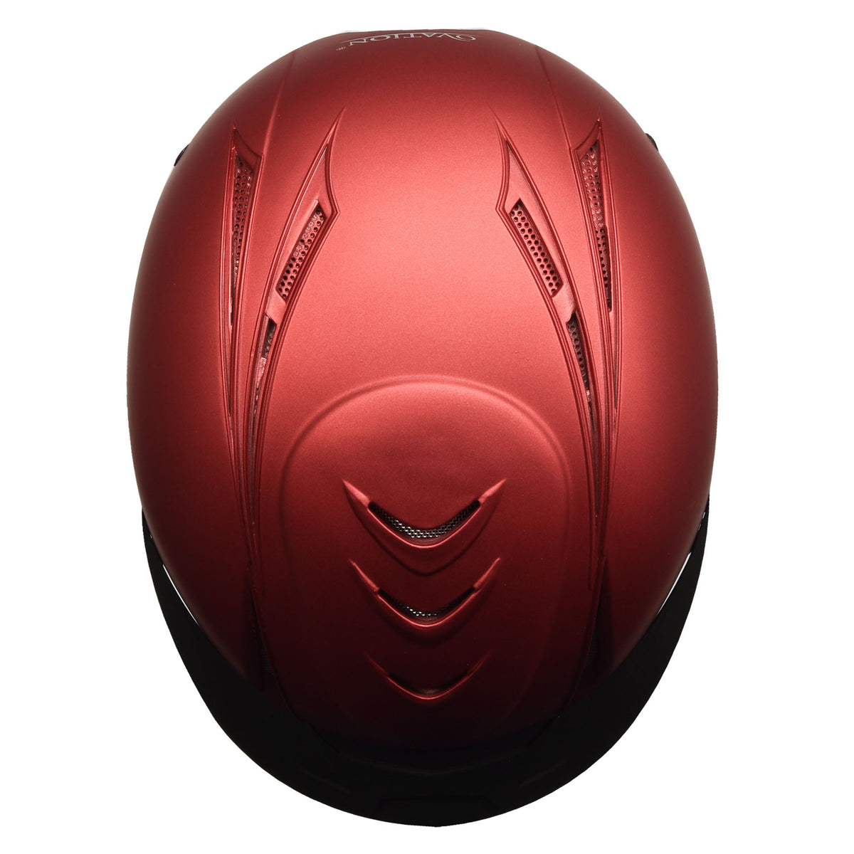 Red metallic schooler helmet top with decorative vent slots