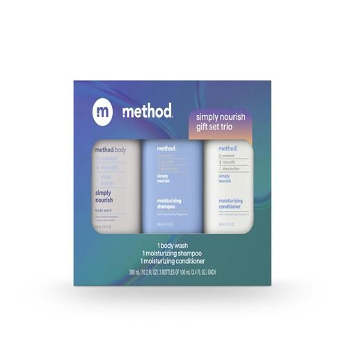 Method Simply Nourish travel body wash and hair care gift set, three bottles