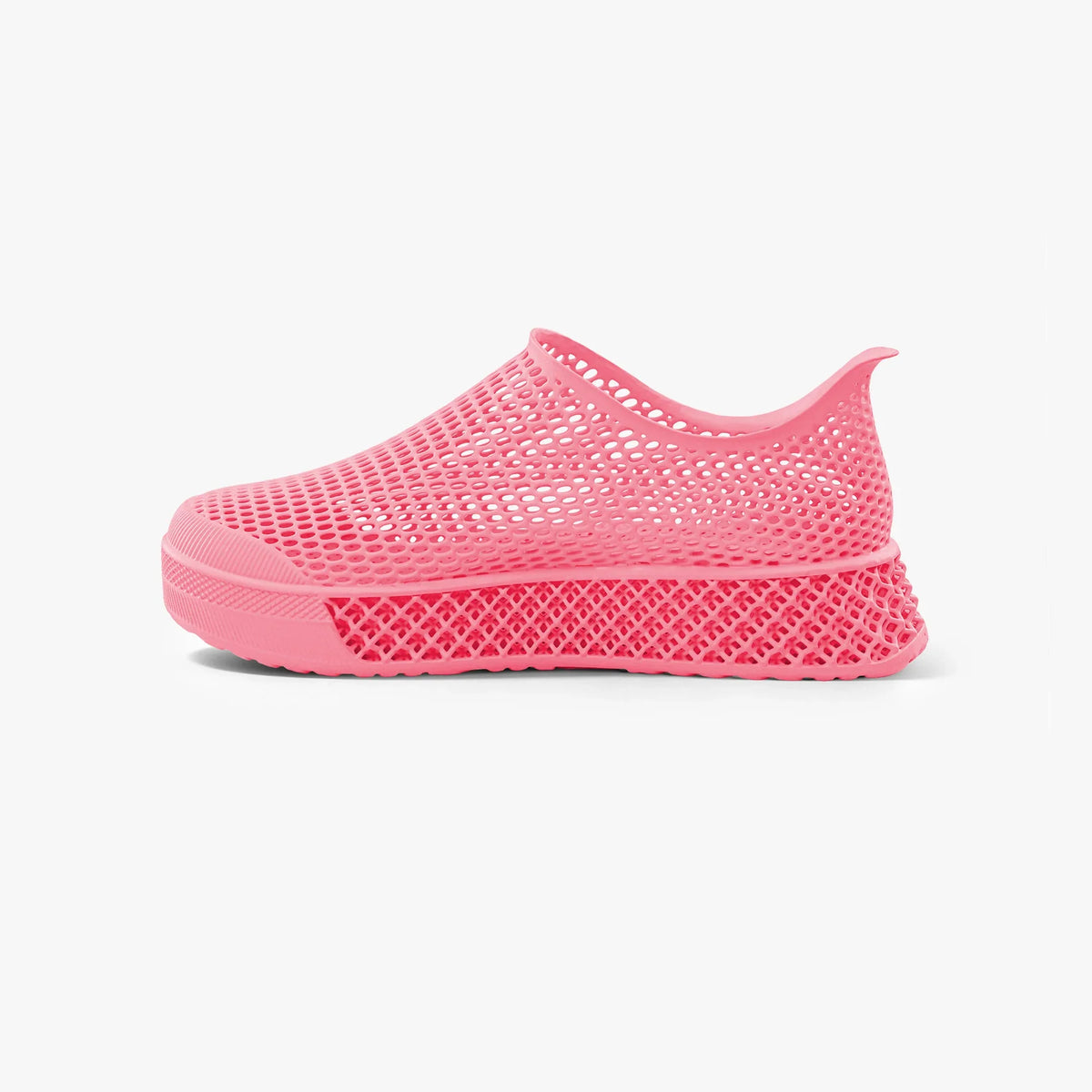 Pink 3D-printed slip-on casual sneakers with low-profile sole
