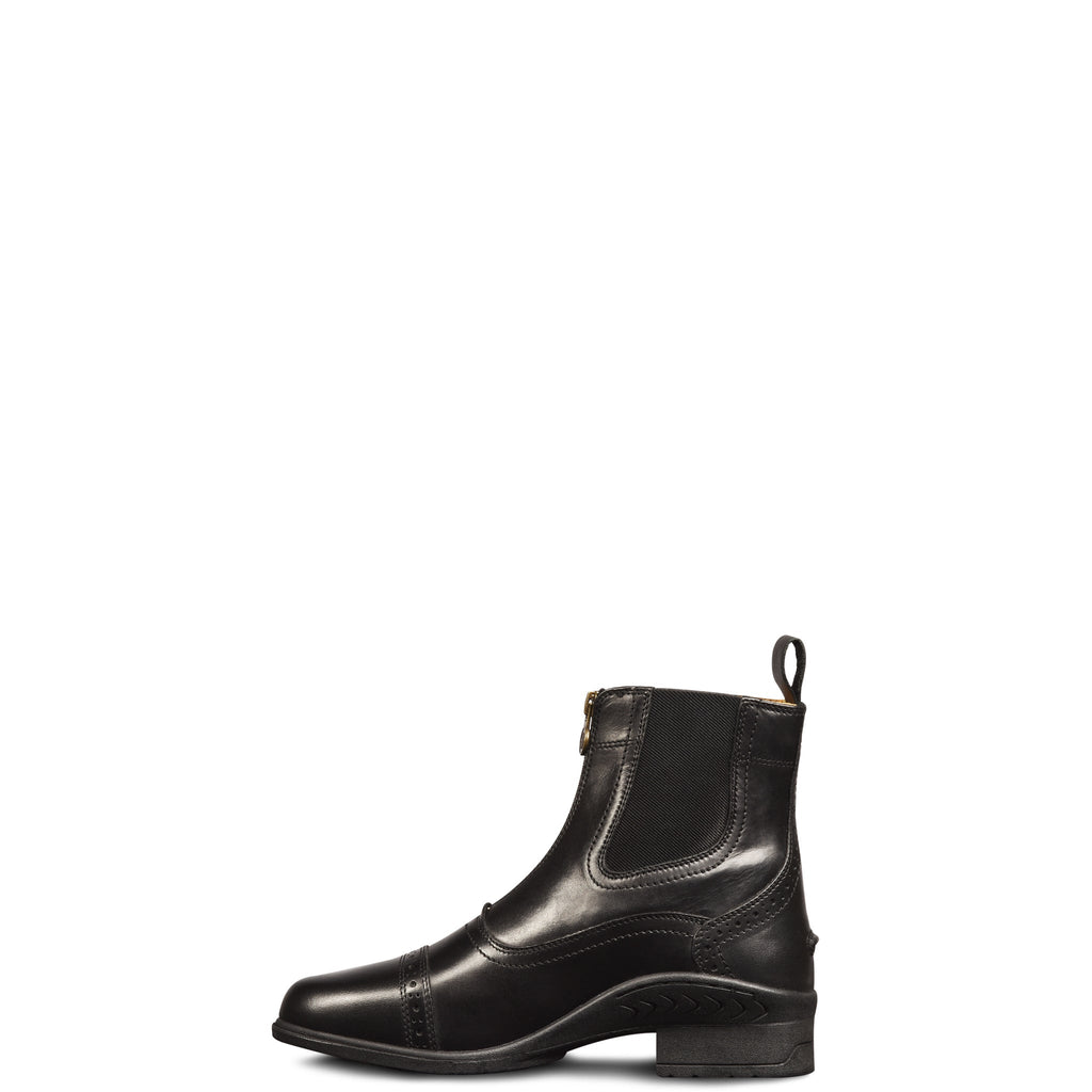 Kids' black ankle paddock boots with side zipper and pull tab
