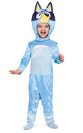 Light-blue toddler cat jumpsuit costume with hood ears and yellow face detail