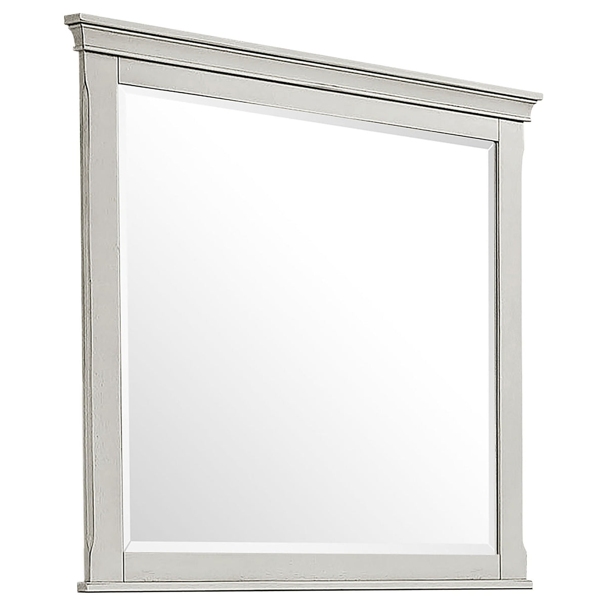 Distressed white bed headboard panel with raised top trim