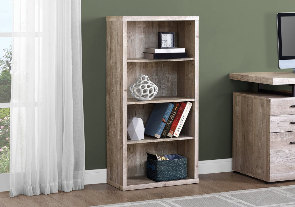 5-tier office bookshelf with open shelves, styled display in a living room setting.
