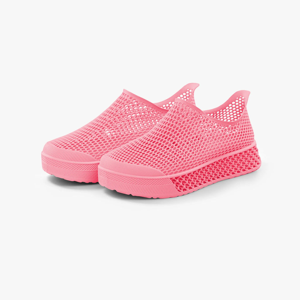 Pink 3D-printed casual sneakers, side-by-side angled view