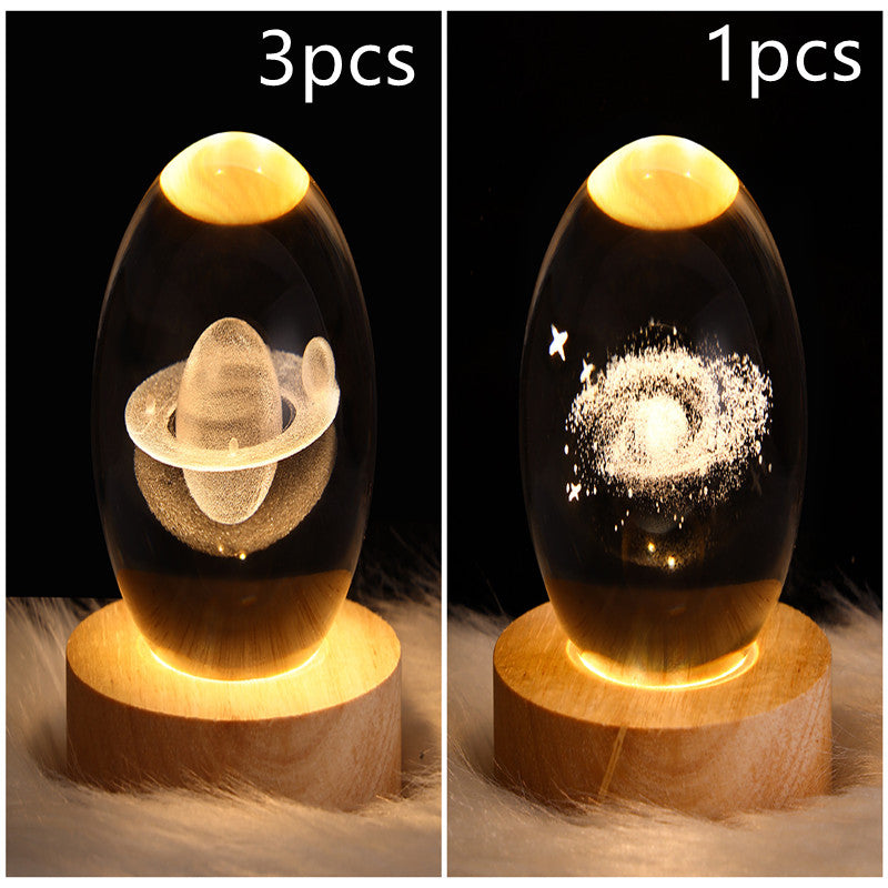 LED galaxy crystal ball table lamp set showing Saturn-like rings and galaxy swirl glow