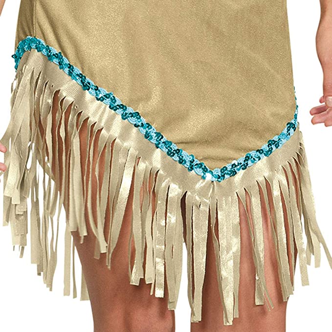 Costume skirt hem with cream fringe and turquoise beaded trim, swing tassels