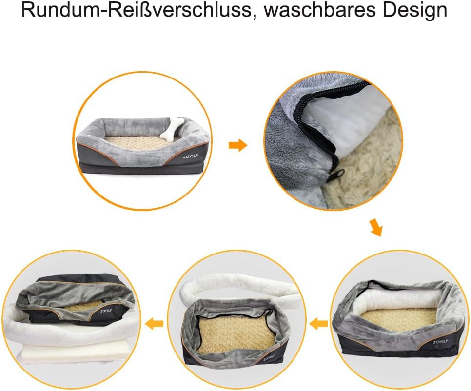 Dog bed zippered cover design showing removable inner liner for washing