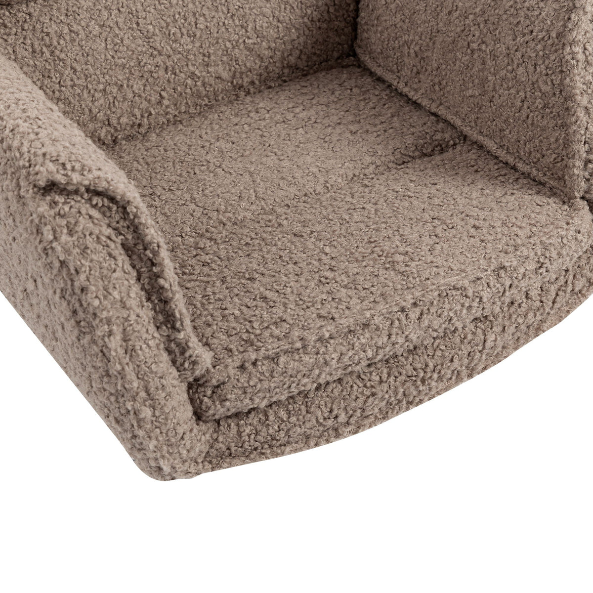 Upholstered desk chair seat cushion with textured dark-beige fabric, square corner detail