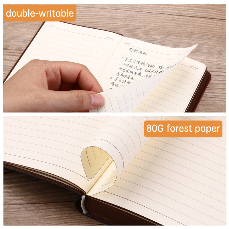 A6 leather mini notebook with embossed circular emblem on red cover