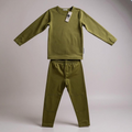 Kids' sage merino wool base layer set: long-sleeve top and leggings