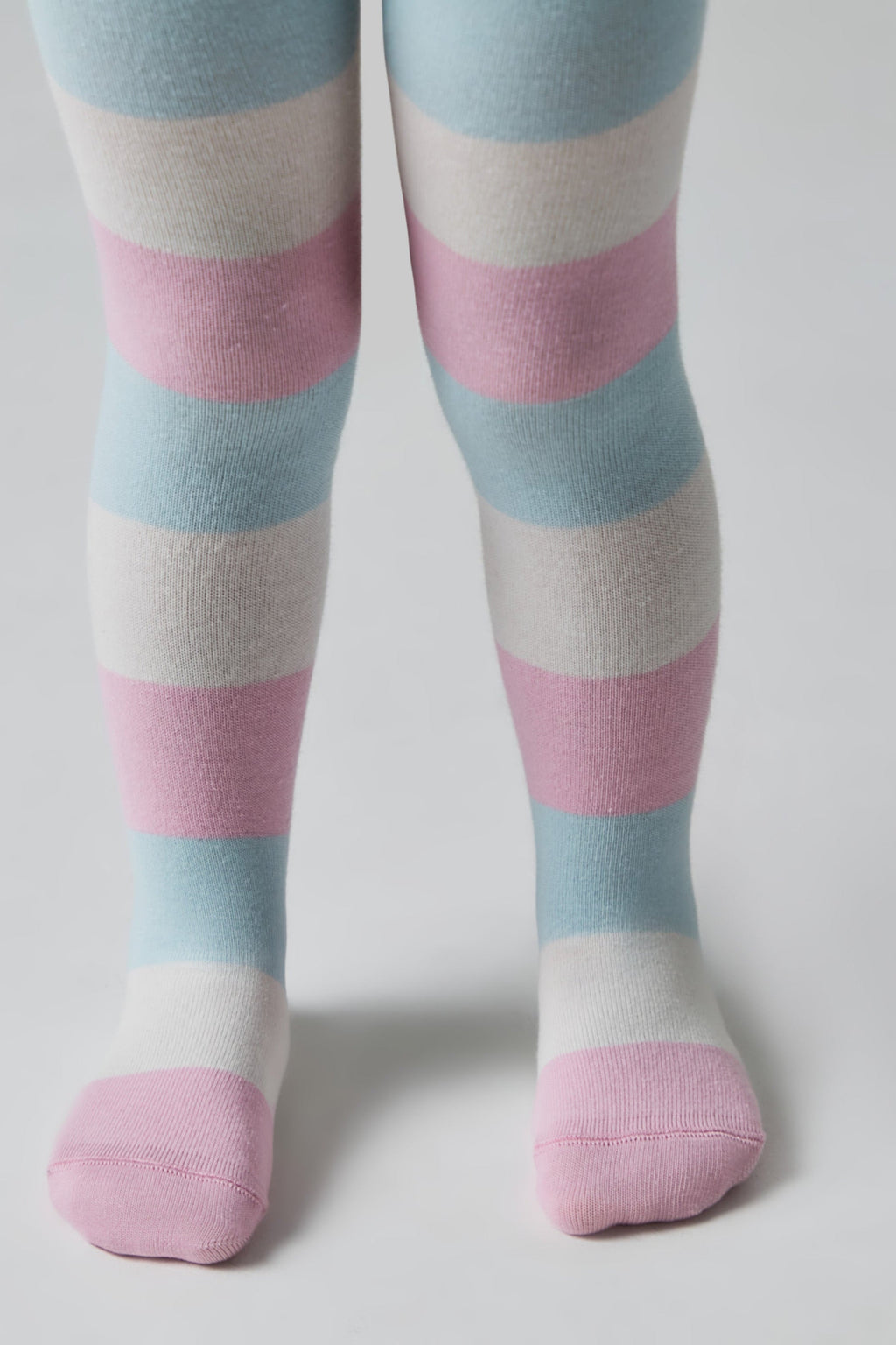 Kids cotton tights with pastel block stripes and closed toe cuffs