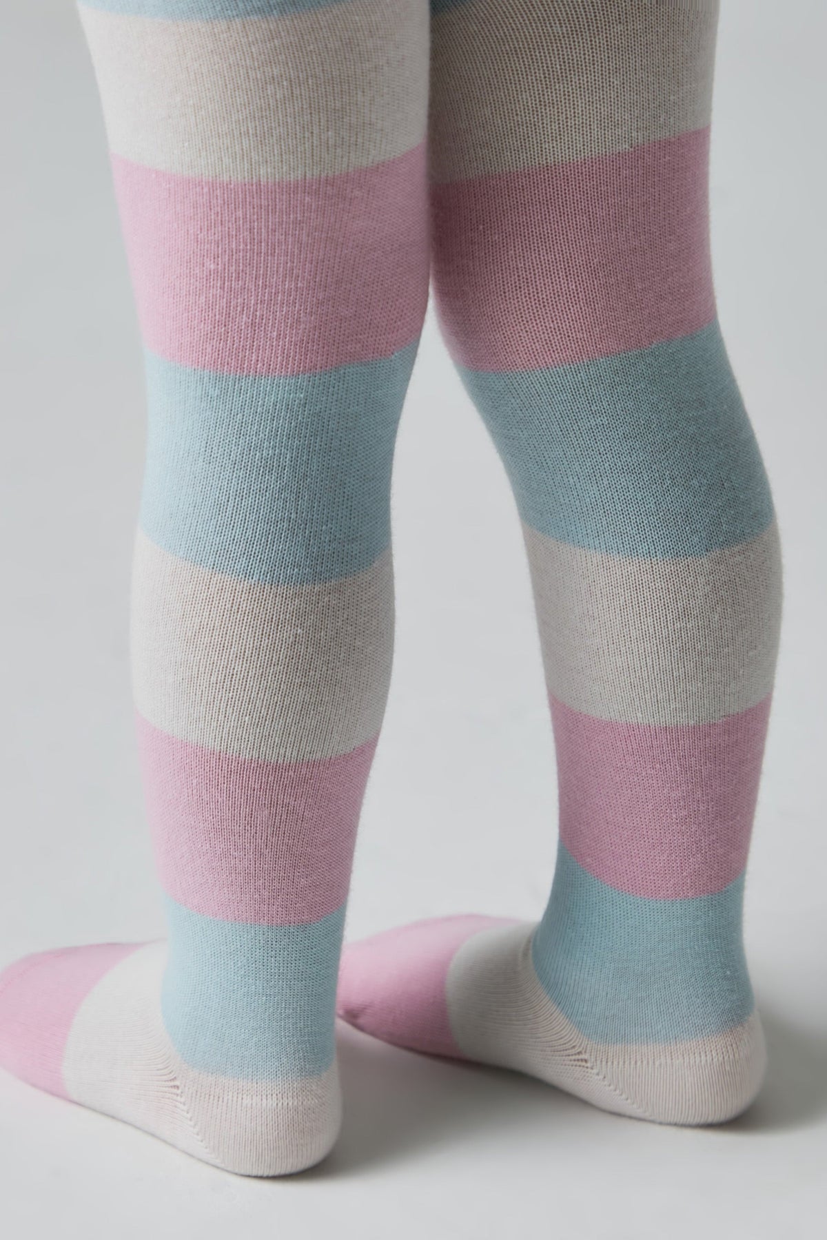 Kids cotton tights with pastel horizontal stripes and knit foot sections
