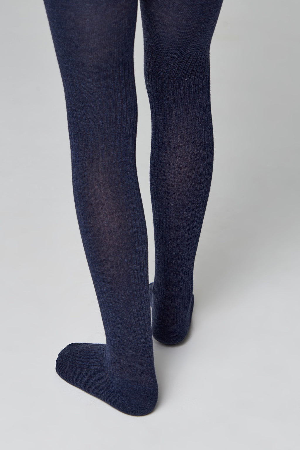 Kids cotton tights, dark navy blue ribbed knit, long legs, footed style
