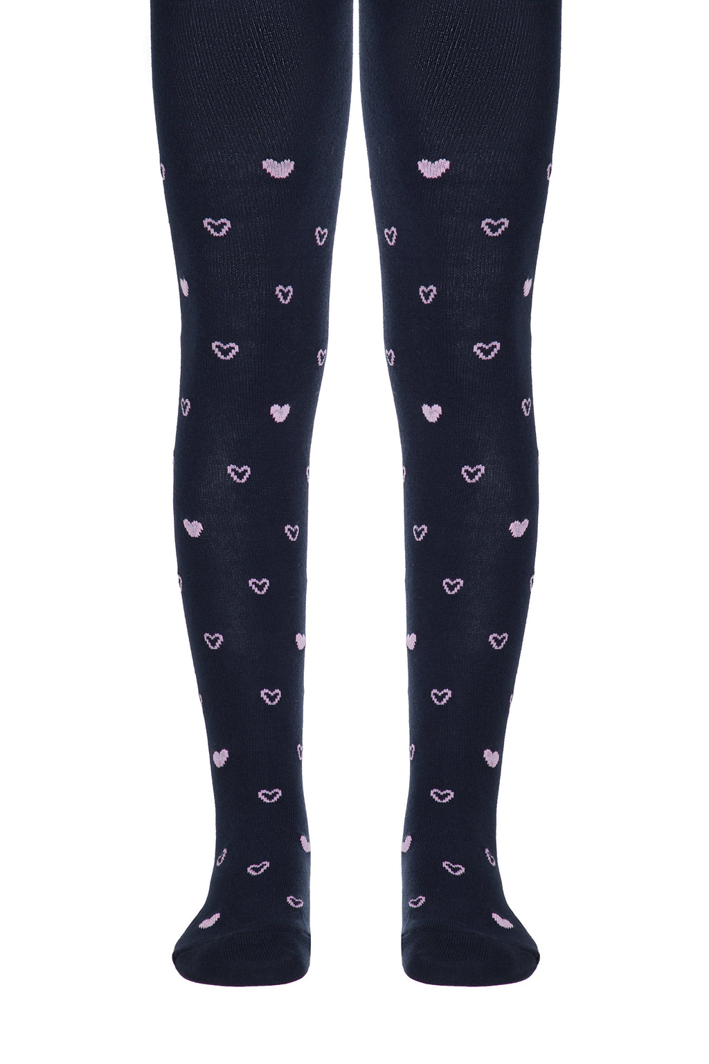 Kids cotton tights, dark blue with small heart pattern
