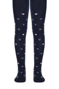 Kids cotton tights, dark blue with small heart pattern