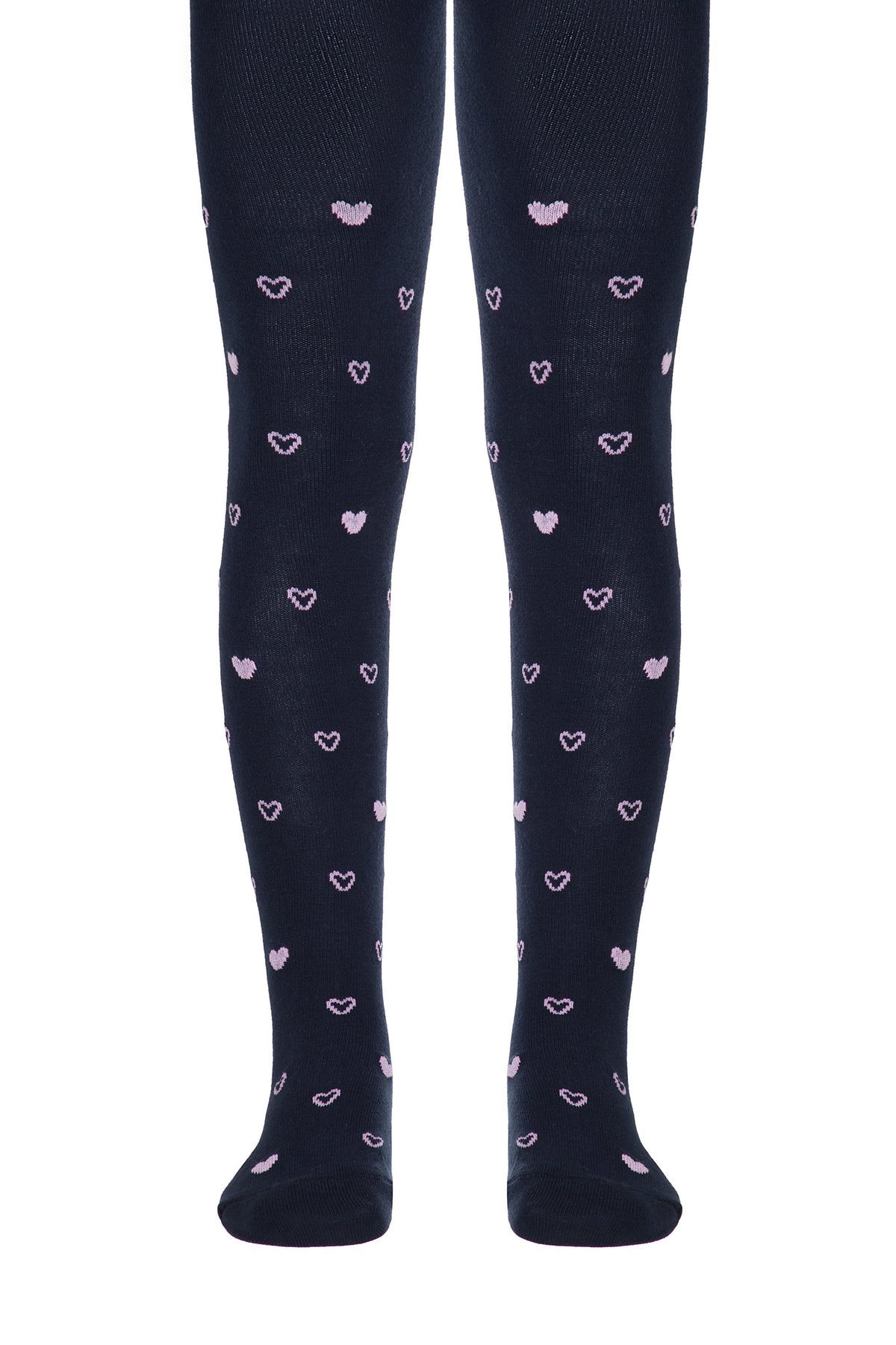 Kids cotton tights, dark blue with small heart pattern