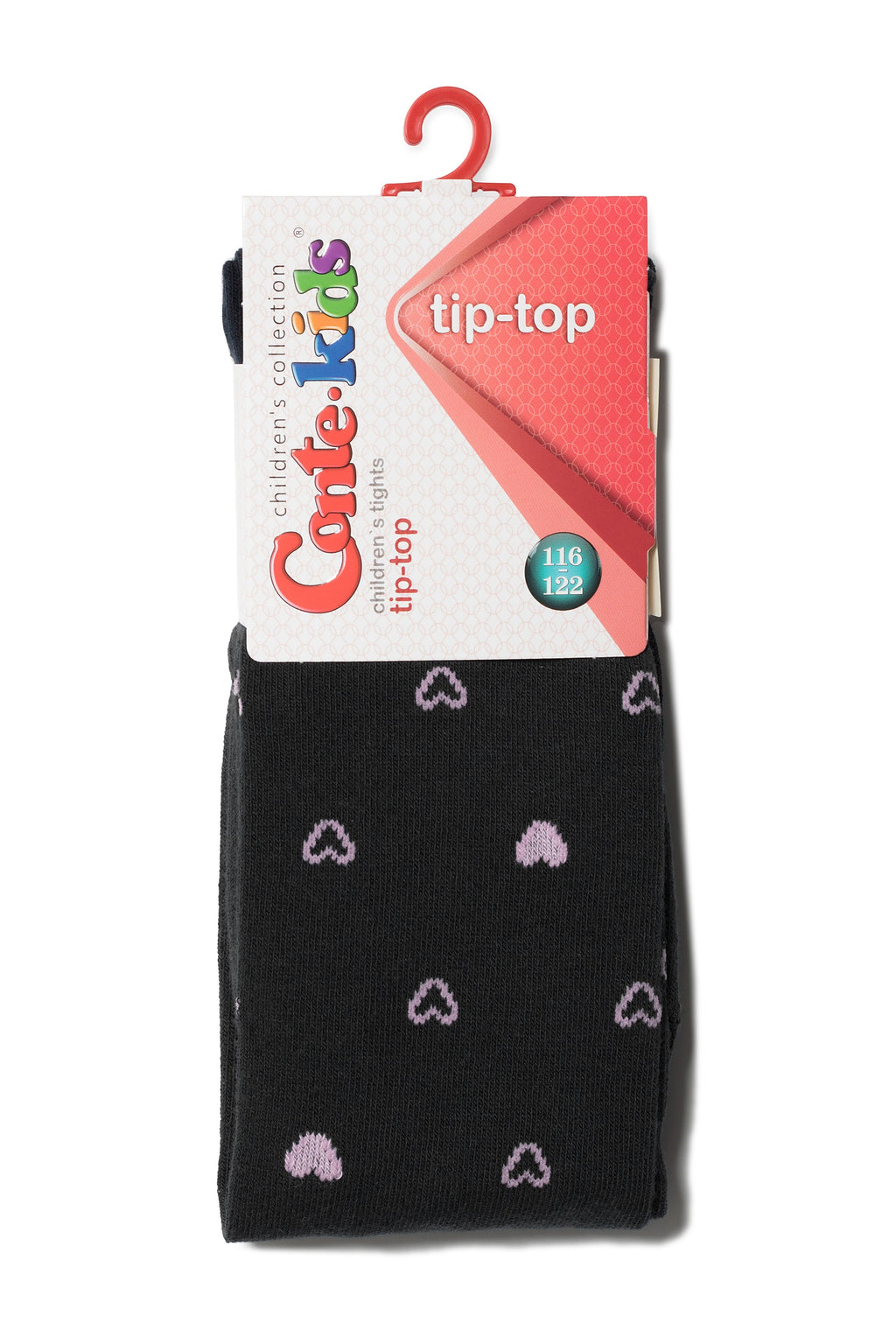 Kids cotton tights on hanger, dark gray with heart pattern