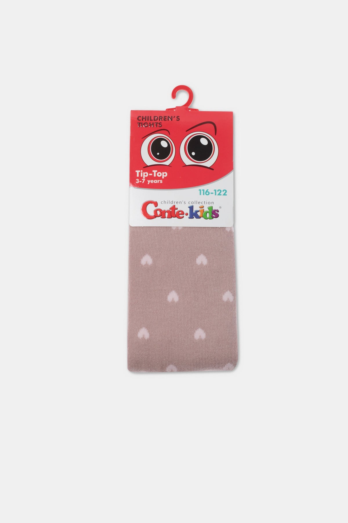 Conte-Kids cotton tights package, light pink with small heart pattern