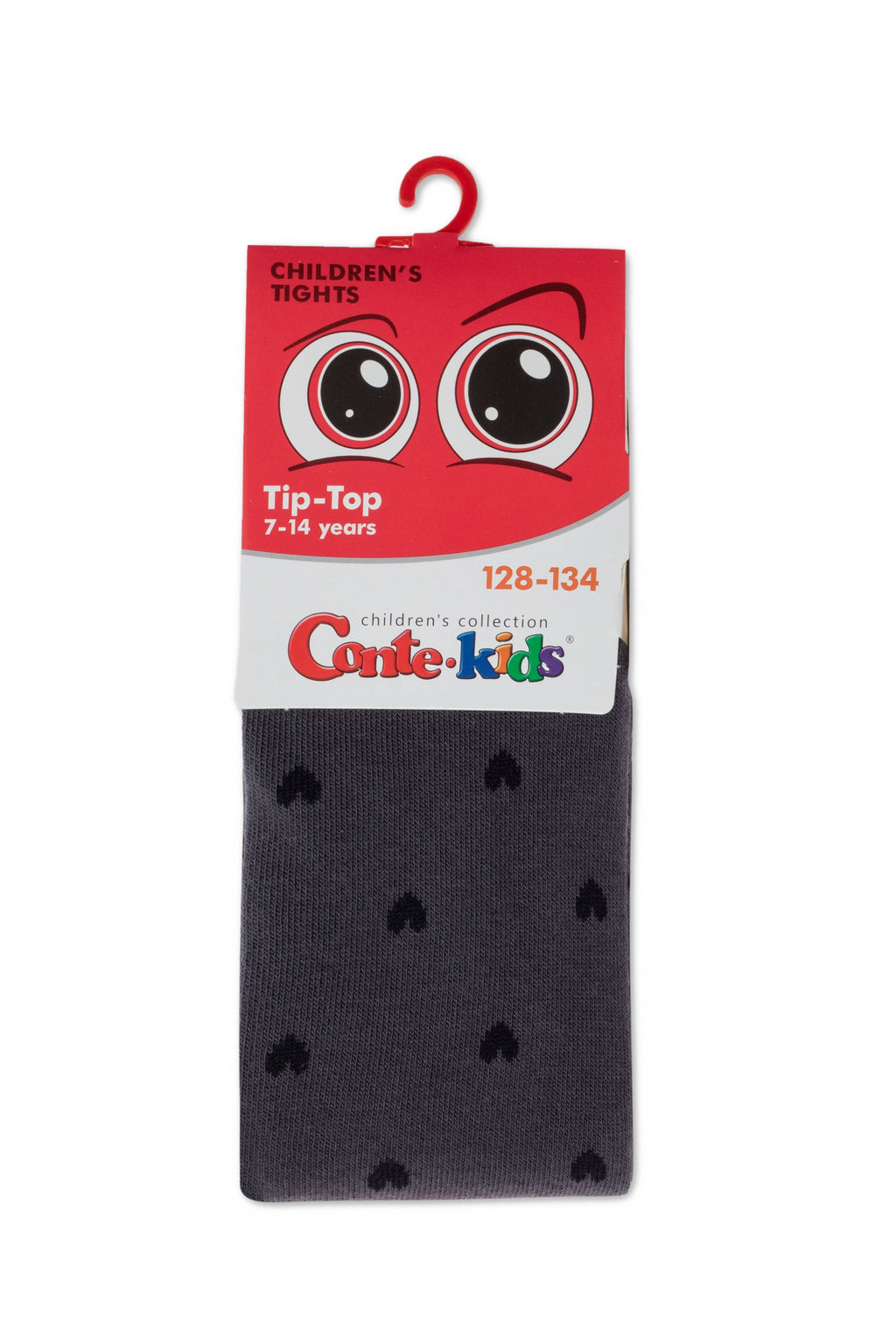 Conte-Kids cotton tights package, dark gray with small heart pattern