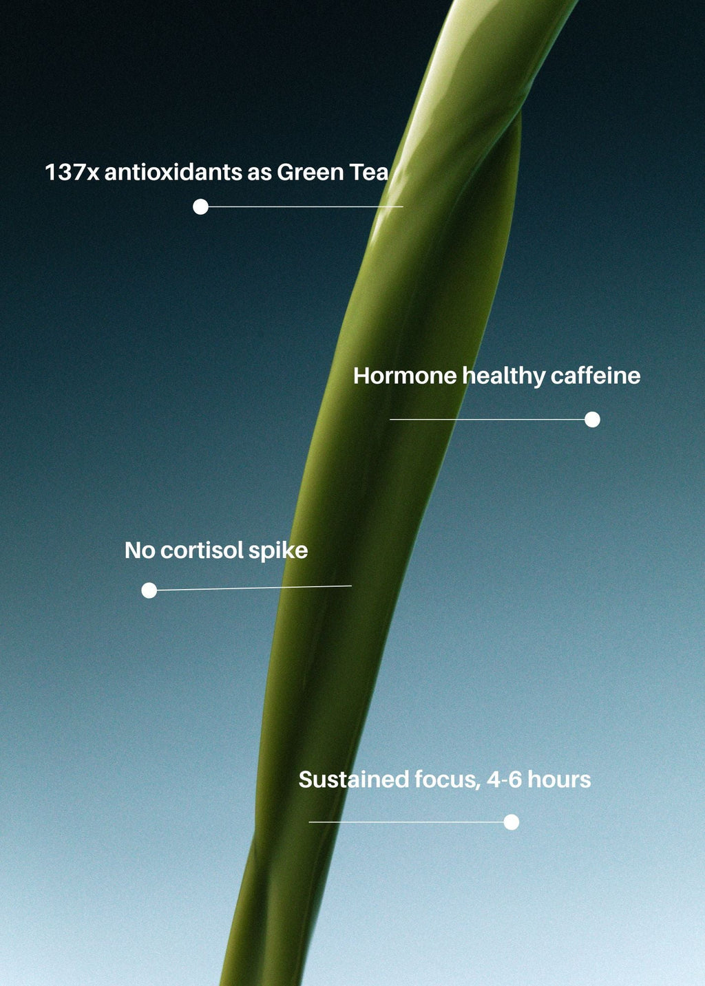 Green matcha infusion graphic with a smooth vertical swirl