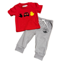 Boys' graphic red T-shirt and gray jogger pants set, drawstring waist