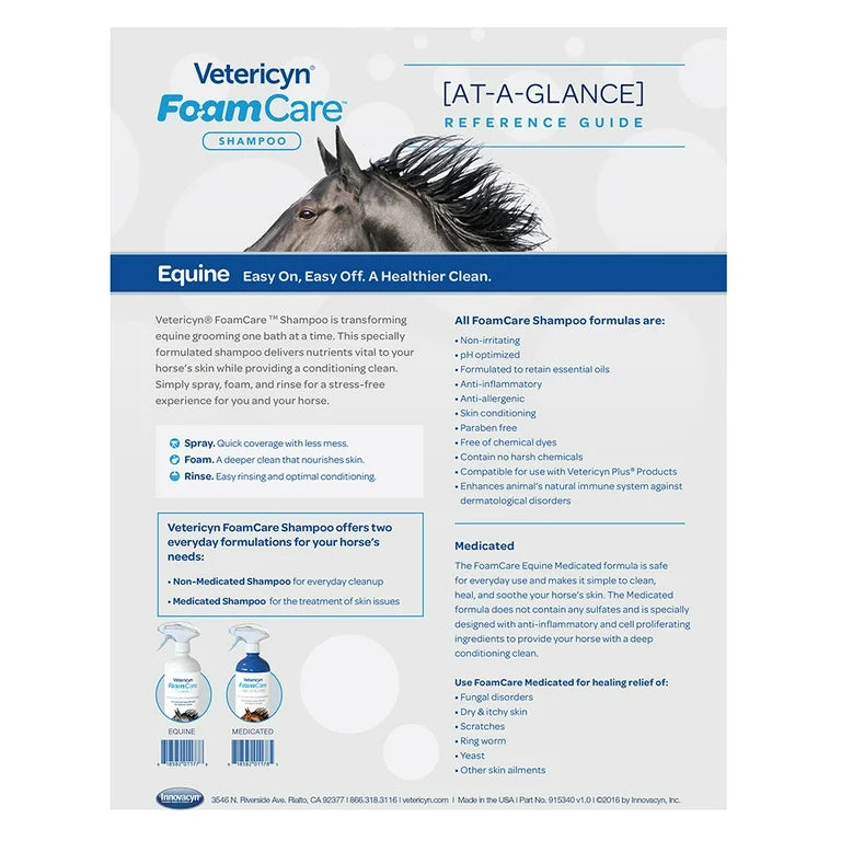 Vetericyn FoamCare equine shampoo reference guide box with horse graphic