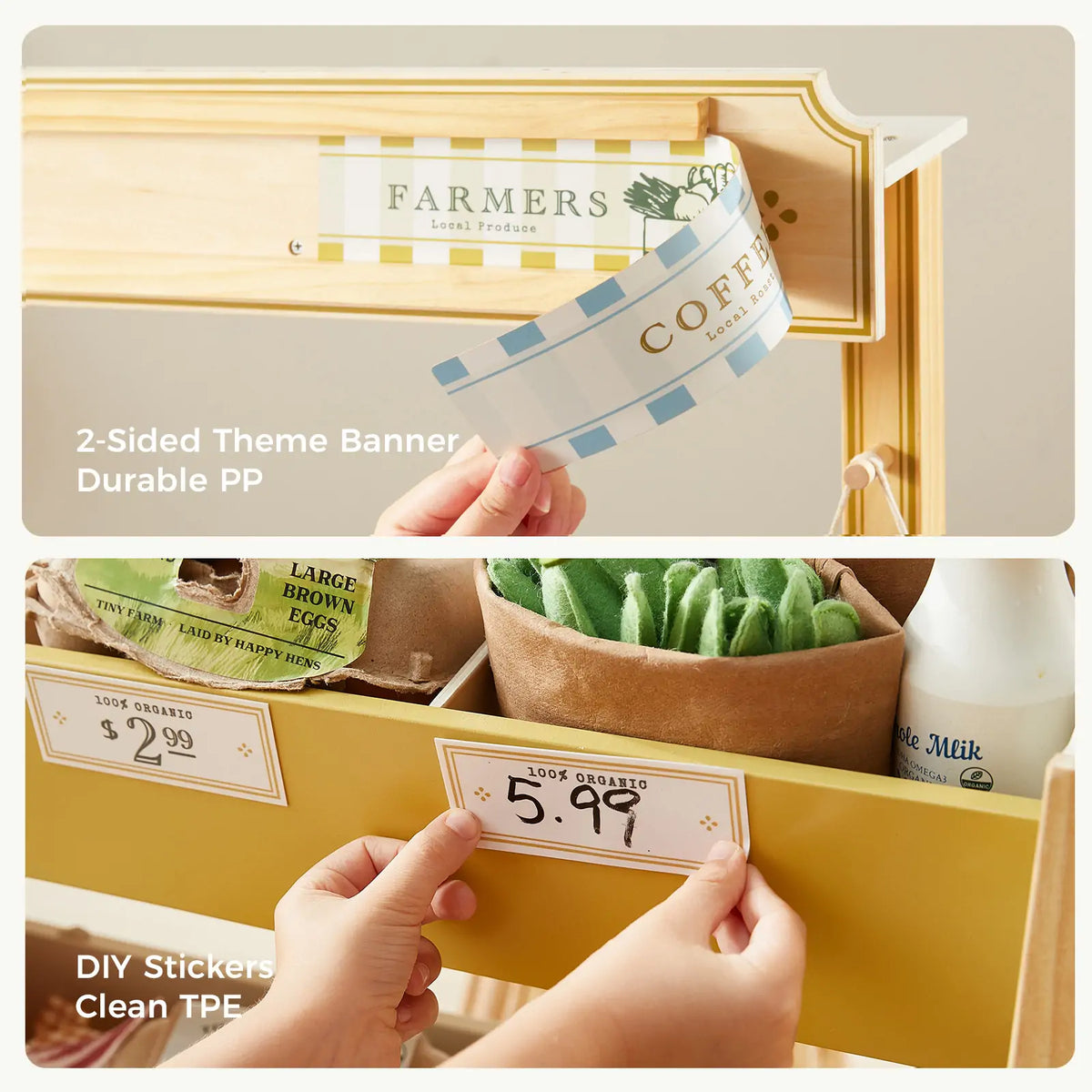 Tiny Land® playset theme banner and price labels with DIY sticker display