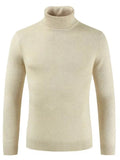 Men's plus-size turtleneck sweater, light beige knit, long sleeves.