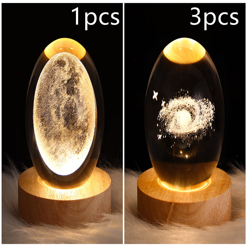 LED galaxy crystal ball table lamp with warm moon texture and starry nebula glow