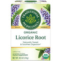 Traditional Medicinals organic licorice root herbal tea box with purple flower accents