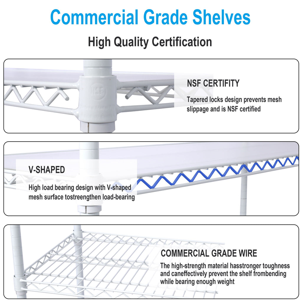 Commercial-grade wire shelf design with reinforced V-shaped mesh and tapered locking joints