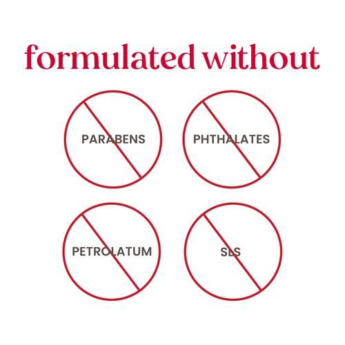 Anti-paraben, phthalates, petrolatum, and SLS icons on white label with red circles