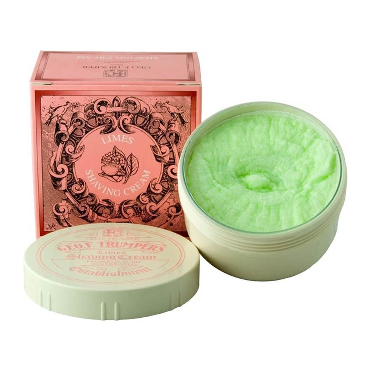 Limes soft shaving cream in white bowl with green cream and matching lid
