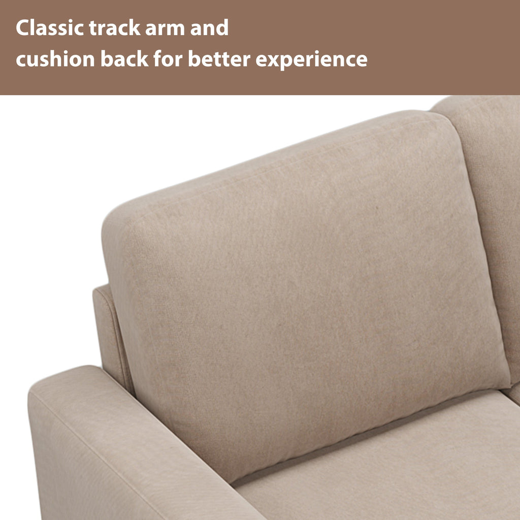 Warm grey track-arm sectional sofa backrest with padded seat cushion