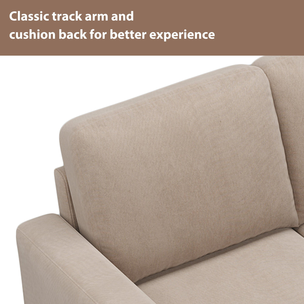 Warm grey track-arm sectional sofa backrest with padded seat cushion