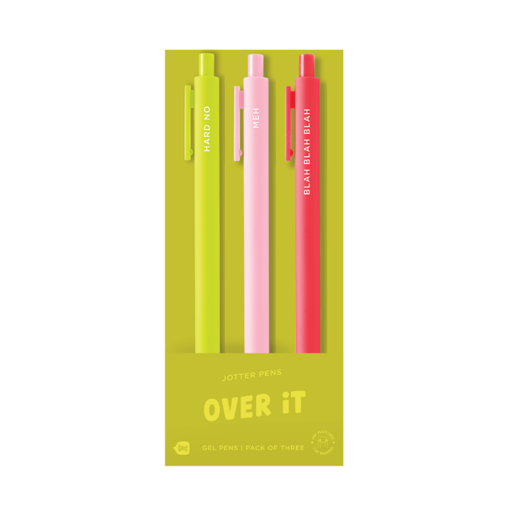 Gel pen set with yellow, pink, and red pens