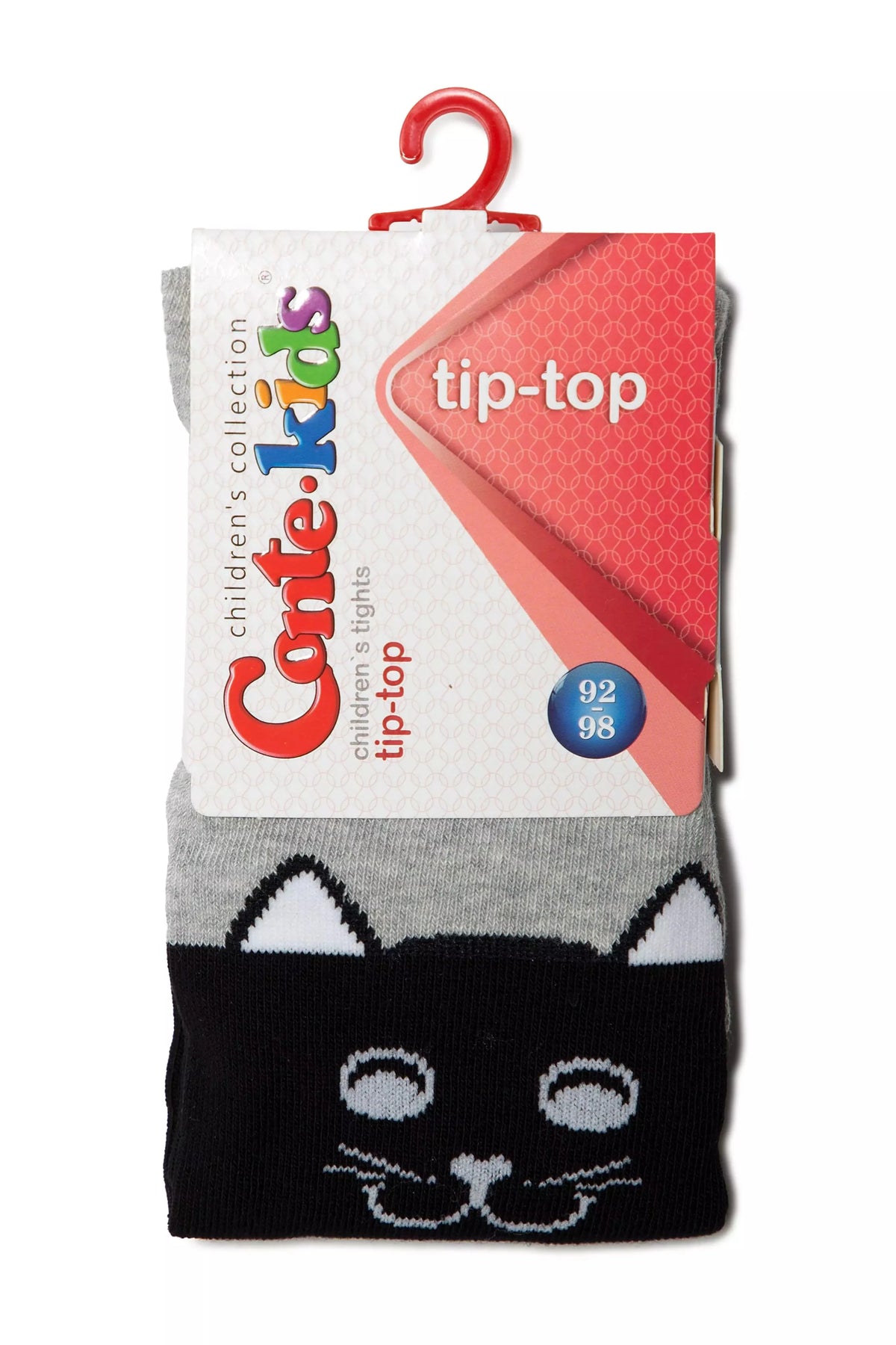 Kids' cotton tights, gray top and black cat-face design; tip-top size 92-98