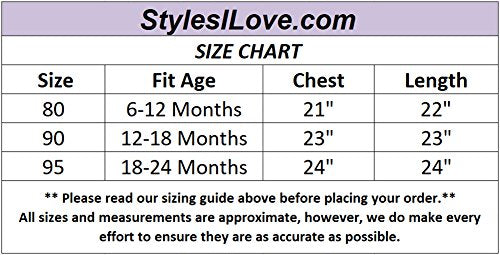 StylesILove.com size chart for baby romper set, including fit age, chest, and length