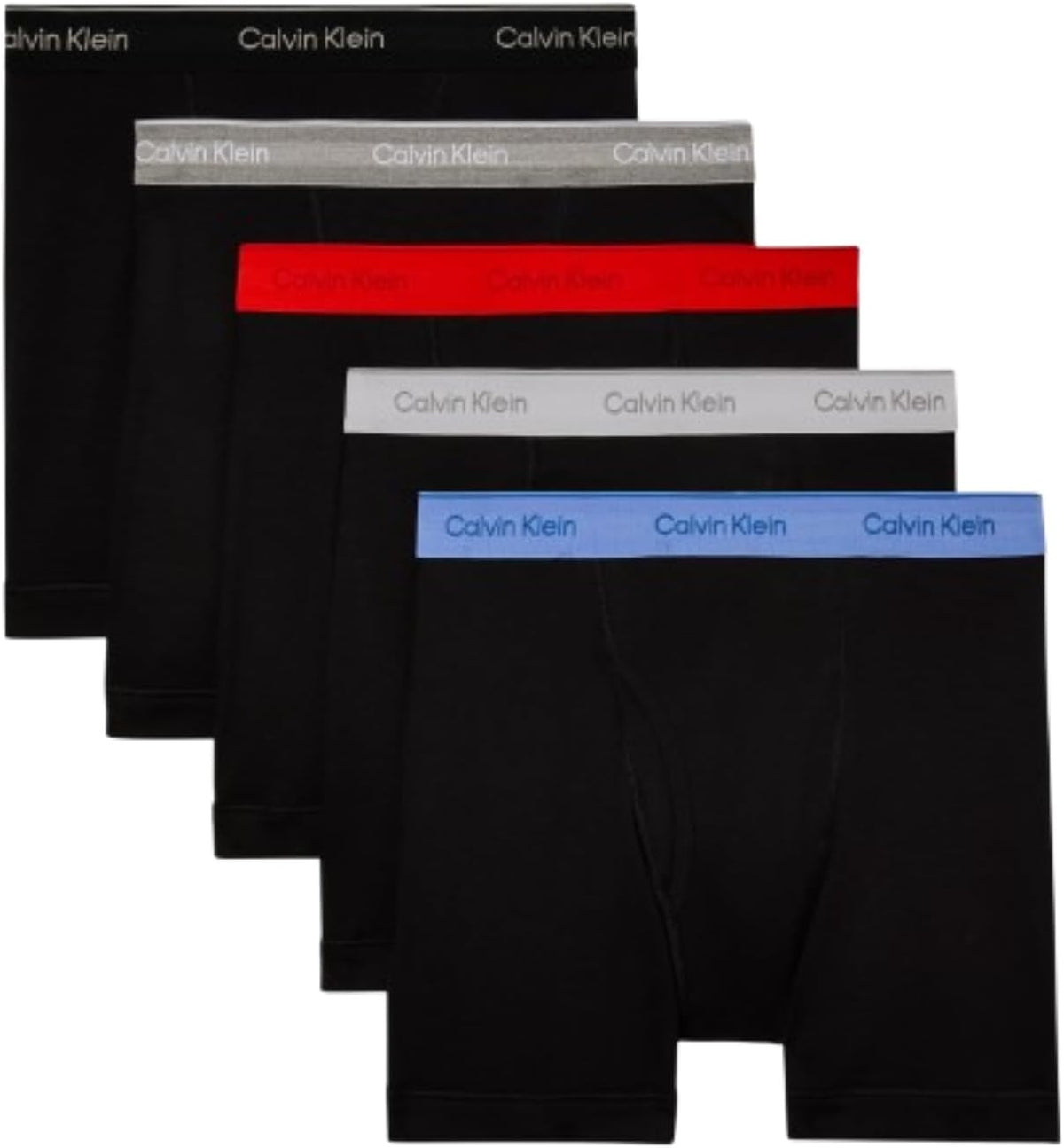 Men's cotton boxer briefs, assorted 4-pack: black, red, blue, and grey waistbands