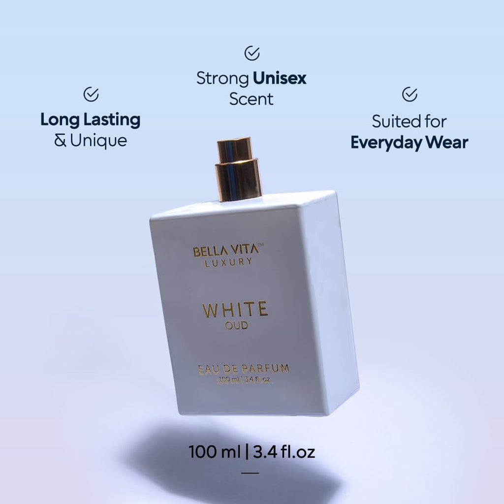 White Eau de Parfum bottle with gold cap, 100 ml (3.4 fl. oz.)