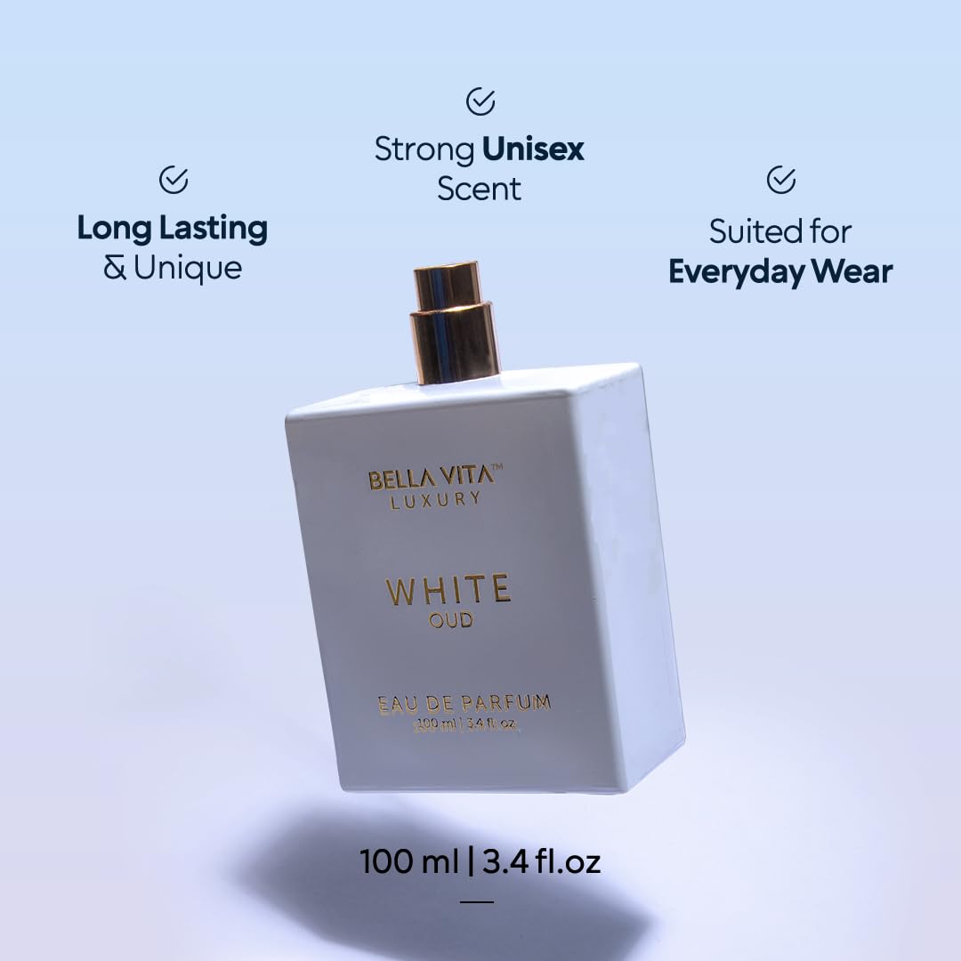 White Eau de Parfum bottle with gold cap, 100 ml (3.4 fl. oz.)