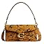 Quilted shoulder bag in tan with chain strap, front flap, and turn-lock clasp.