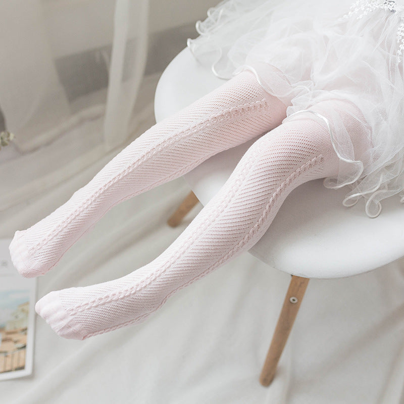 Children's anti-mosquito socks, pale pink sheer knit with striped texture