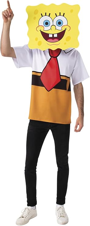 SpongeBob SquarePants adult costume top with yellow character graphic and red necktie