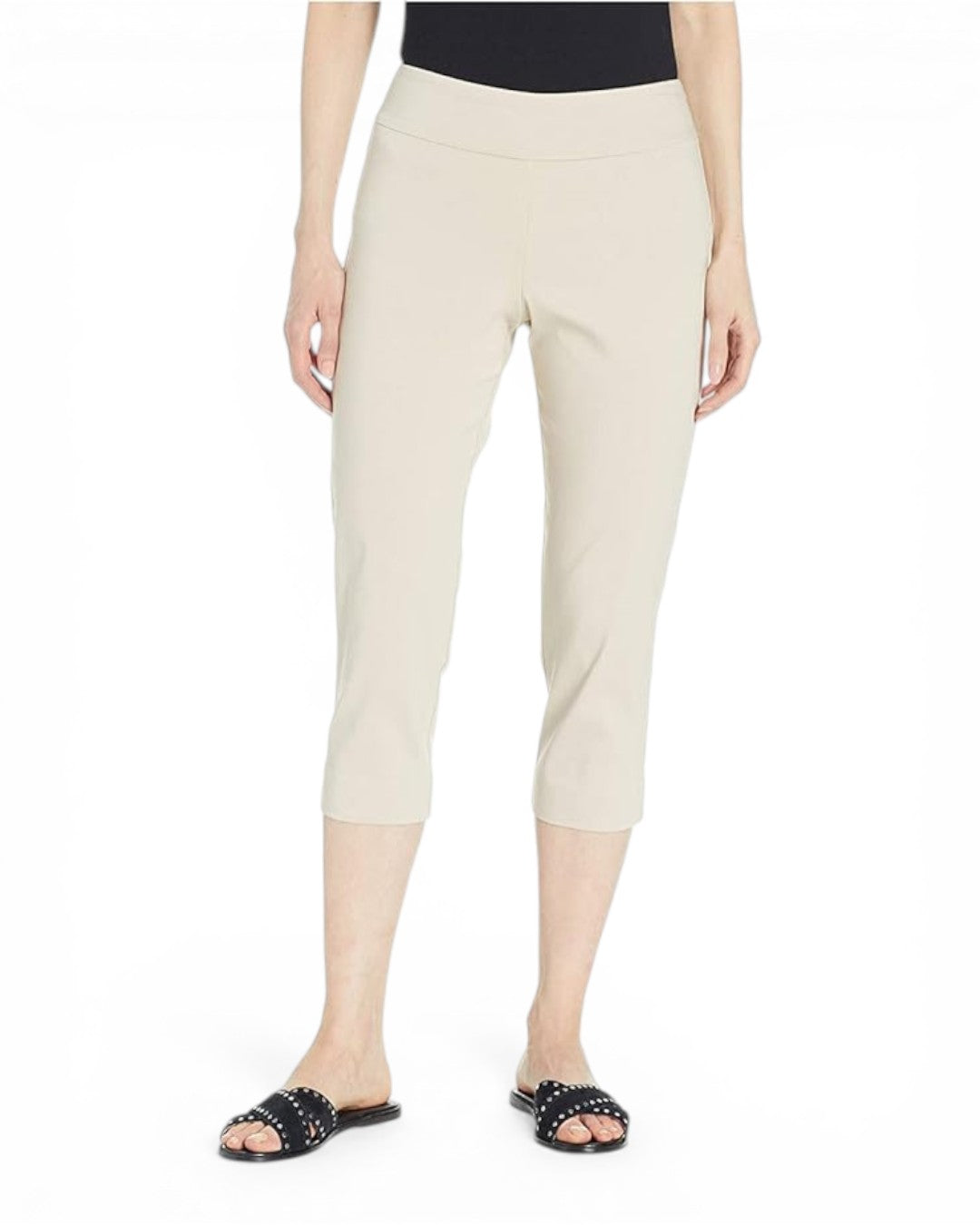 Krazy Larry pull-on capri pants in stone with elastic waist, ankle length