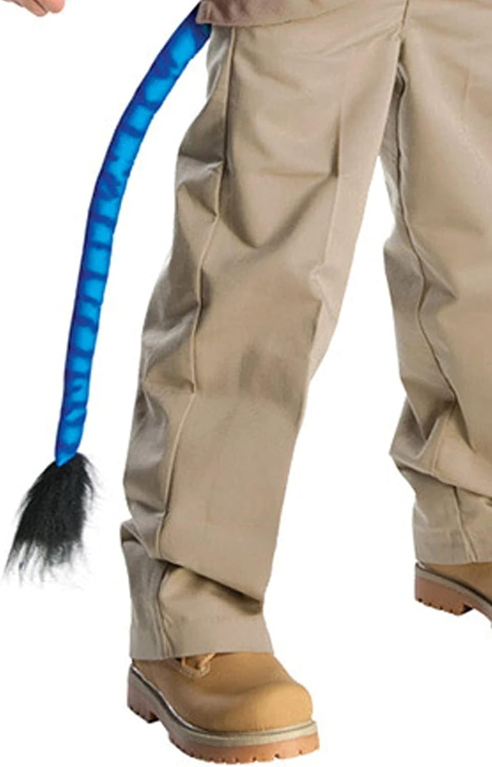 Children's Avatar Jake Sully costume: tan pants, blue arm sleeves, boots, long tail