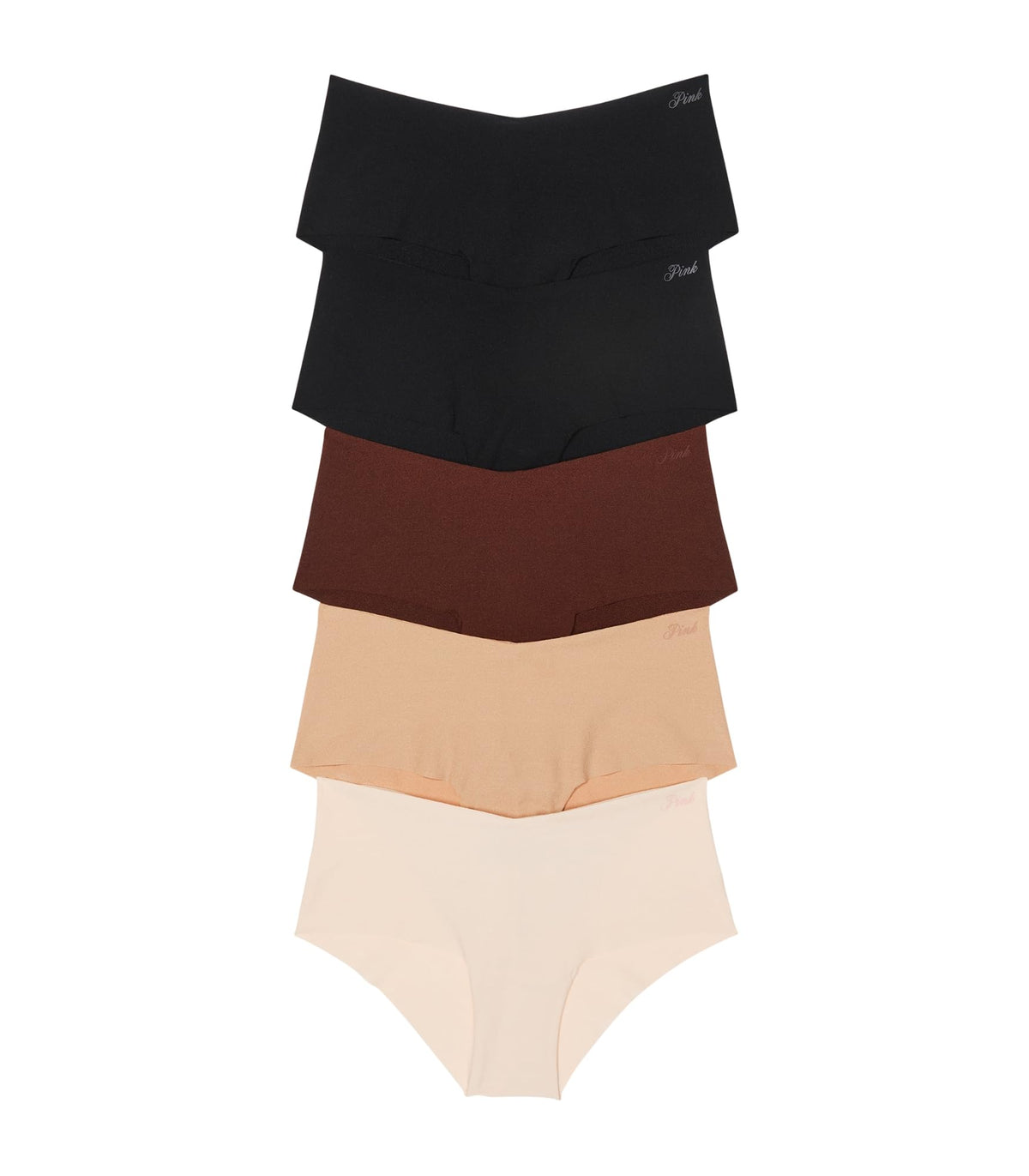 No-show cheeky underwear 4-pack in black, brown, tan, and light nude solid colors