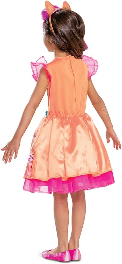 Girls character tutu dress back view, orange satin bodice and pink tulle hem