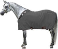 Horse stable sheet in dark gray with front closures and surcingle straps
